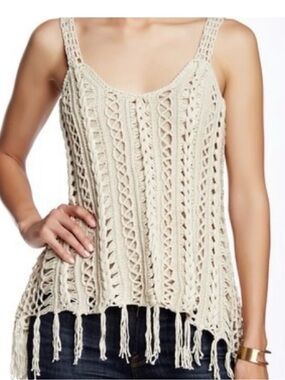 Angie Cream Crochet Fringe Tank Top
